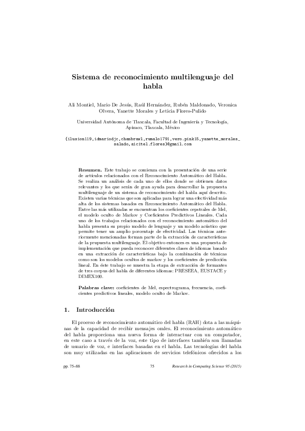 (PDF) Sistema de reconocimiento multilenguaje del habla