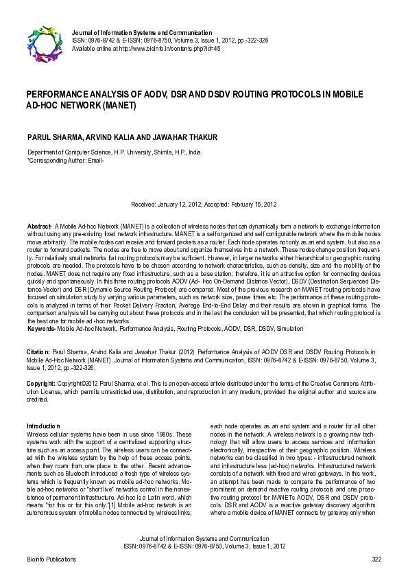 (PDF) Performance Analysis of Aodv, DSR and DSDV Routing Protocols in ...