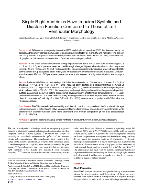 (PDF) Single Right Ventricles Have Impaired Systolic and Diastolic ...