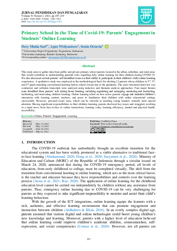 (PDF) Primary School in the Time of Covid-19: Parents’ Engagement in ...