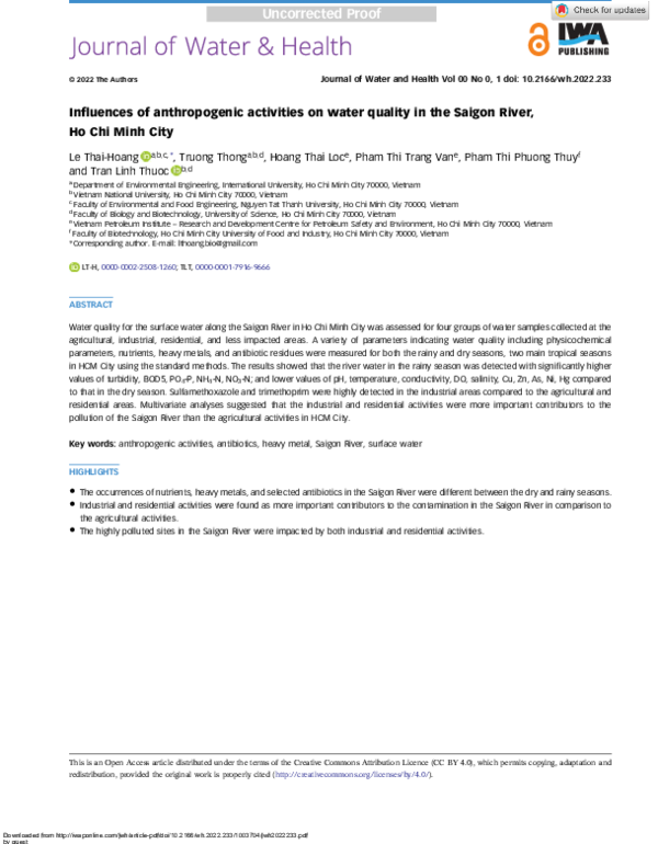 (PDF) Influences of anthropogenic activities on water quality in the ...