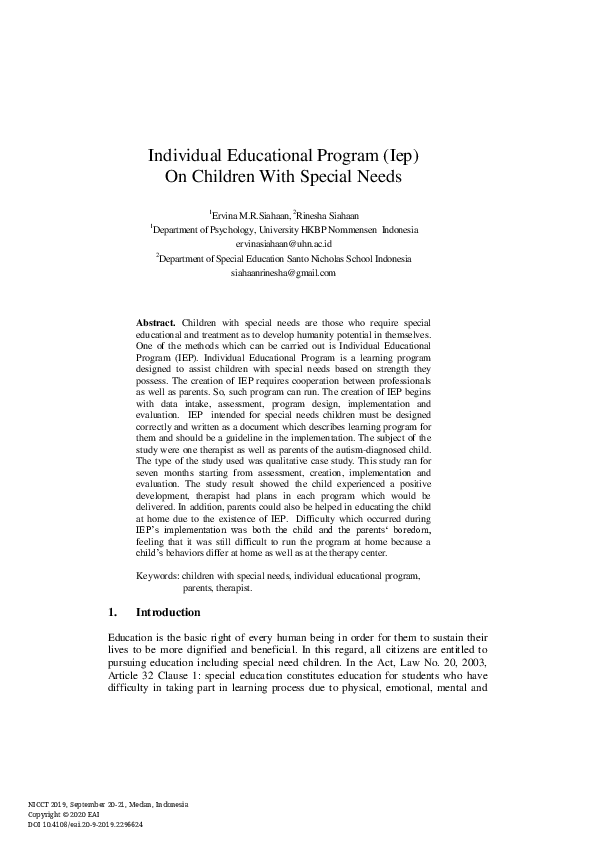 (PDF) Individual Educational Program (Iep) On Children With Special Needs