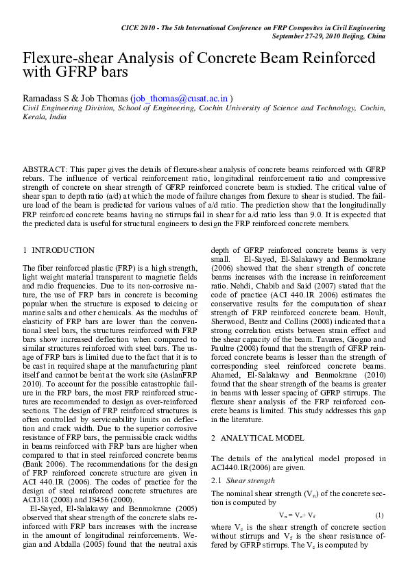 (PDF) Flexure-Shear Analysis of Concrete Beam Reinforced with GFRP Bars