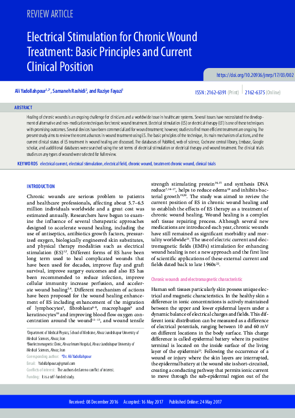 (PDF) Electrical Stimulation for Chronic Wound Treatment : Basic ...