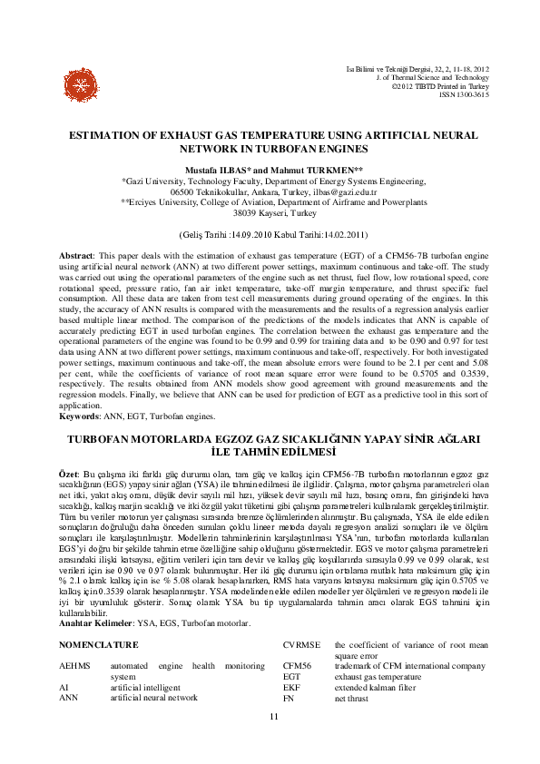 (PDF) Estimation of Exhaust Gas Temperature Using Artificial Neural ...