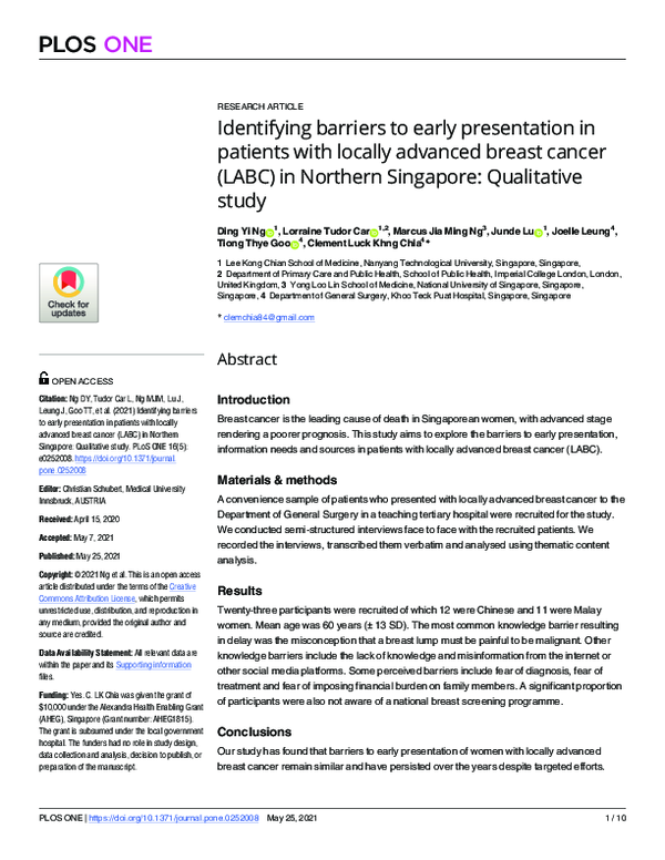(PDF) Identifying barriers to early presentation in patients with ...