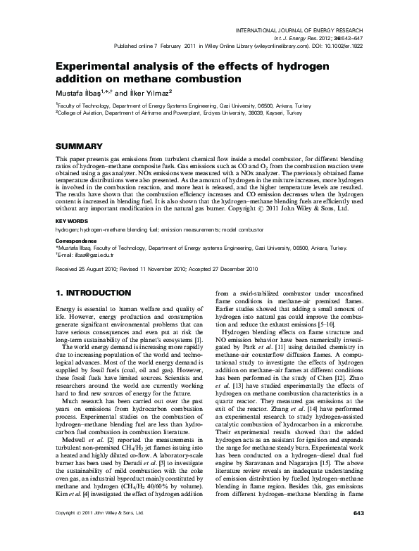 (PDF) Experimental analysis of the effects of hydrogen addition on ...