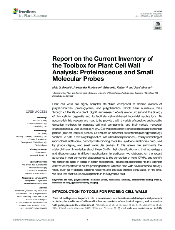 (PDF) Report on the Current Inventory of the Toolbox for Plant Cell ...