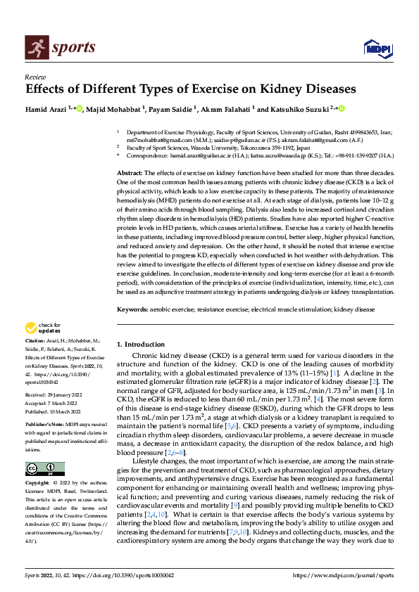 (PDF) Effects of Different Types of Exercise on Kidney Diseases