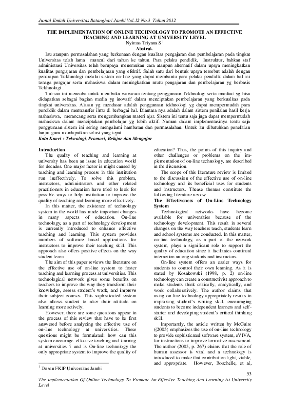 (PDF) The Implementation of Online Technology to Promote an Effective ...