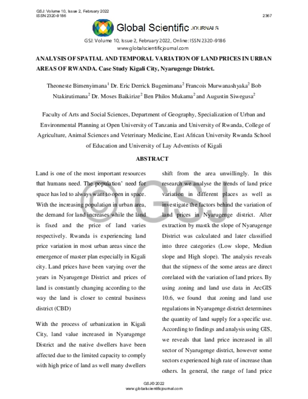 (PDF) ANALYSIS OF SPATIAL AND TEMPORAL VARIATION OF LAND PRICES IN ...