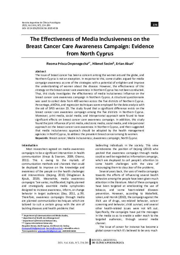 (PDF) The Effectiveness of Media Inclusiveness on the Breast Cancer ...