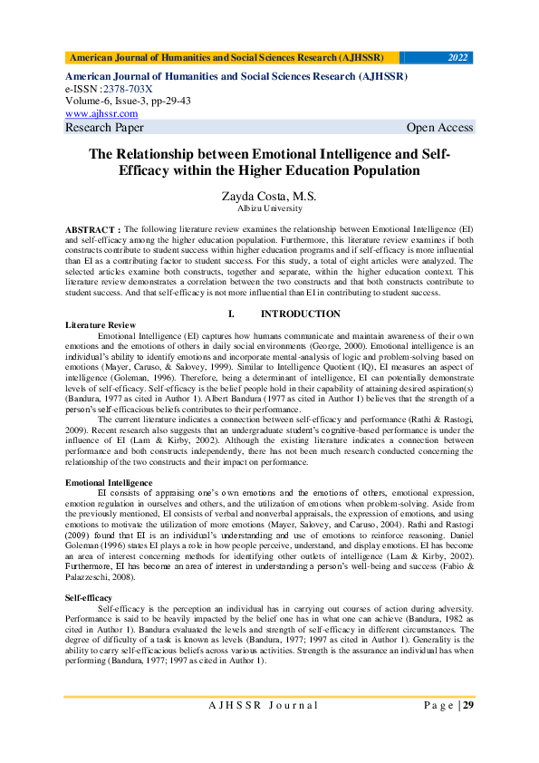 (PDF) The Relationship between Emotional Intelligence and Self-Efficacy ...