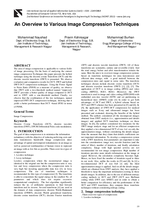 (PDF) An Overview to Various Image Compression Techniques | DR.PRAVIN R ...