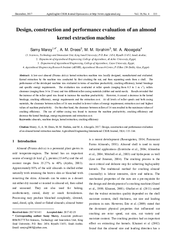 (PDF) Design, construction and performance evaluation of an almond