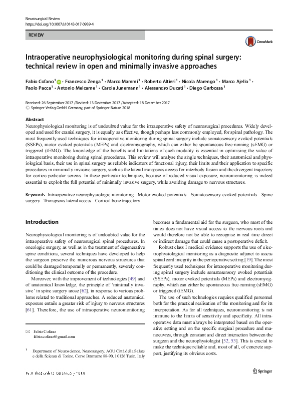 (PDF) Intraoperative neurophysiological monitoring during spinal ...