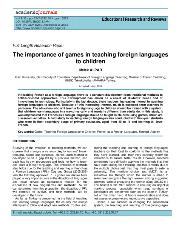 (PDF) The importance of games in teaching foreign languages to children