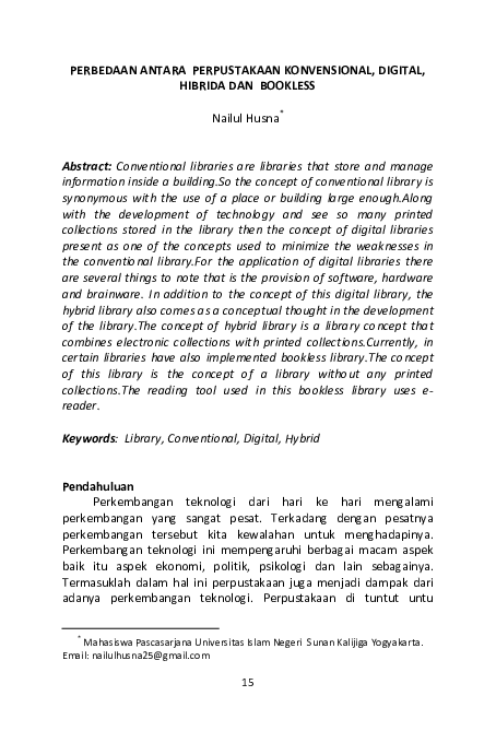 (PDF) Perbedaan Antara Perpustakaan Konvensional, Digital, Hibrida Dan ...