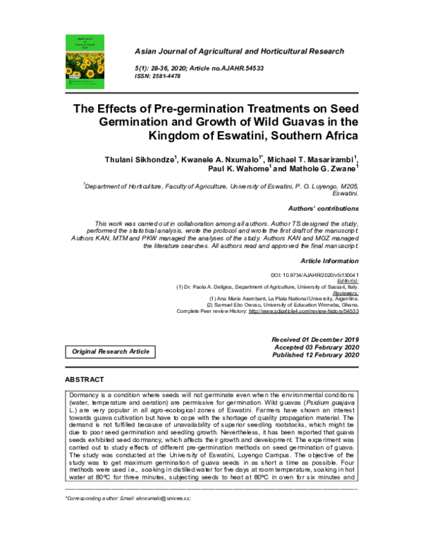 (PDF) The Effects of Pre-germination Treatments on Seed Germination and ...