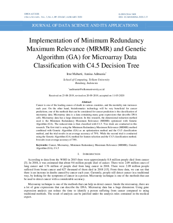 (PDF) Implementation of Minimum Redundancy Maximum Relevance (MRMR) and ...