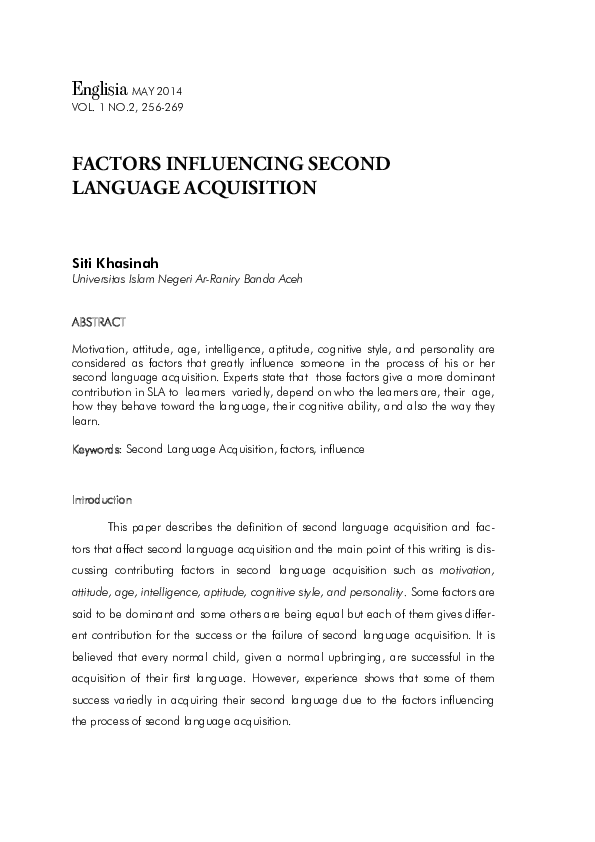 (PDF) Factors Influencing Second Language Acquisition