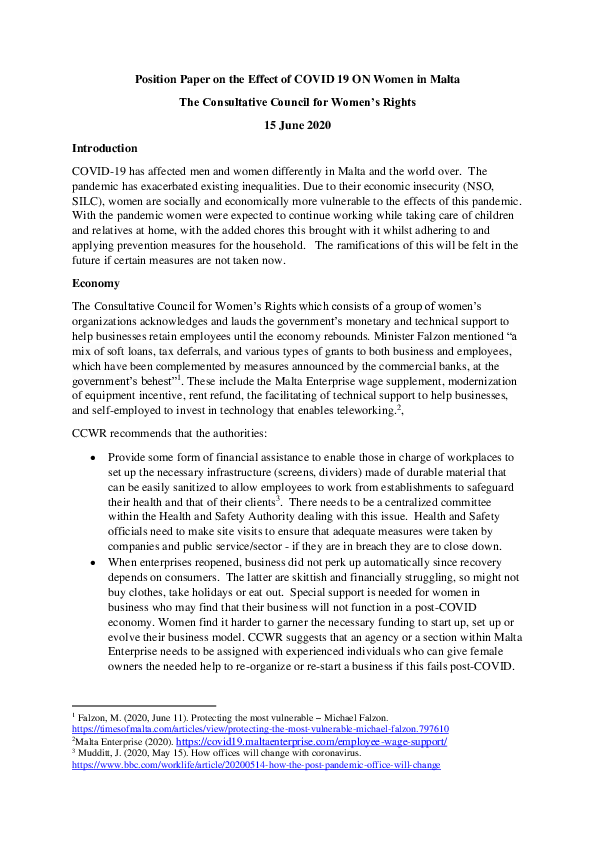 (PDF) CCWR COVID position paper 2020