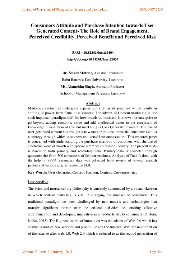(PDF) Consumers Attitude and Purchase Intention Towards User Generated ...