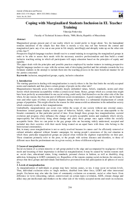 (PDF) Coping with Marginalized Students Inclusion in EL Teacher Training