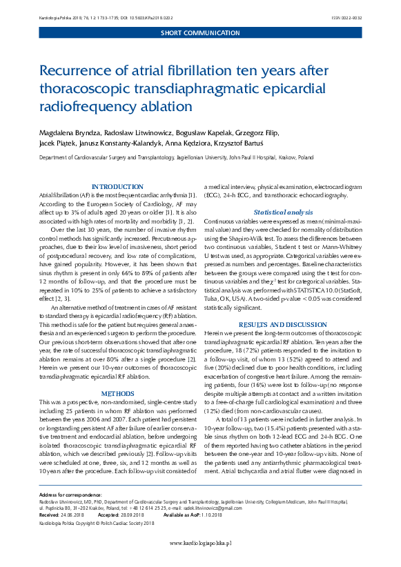 (PDF) Recurrence of atrial fibrillation ten years after thoracoscopic ...