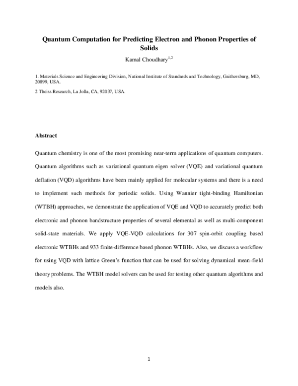 (PDF) Quantum Computation for Predicting Solids-state Material Properties