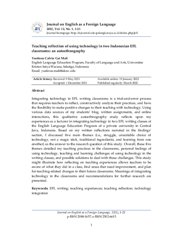 (PDF) Teaching Reflection of Using Technology in Two Indonesian EFL ...
