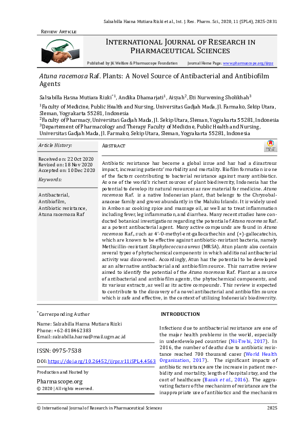 (PDF) Atuna racemosa Raf. Plants: A Novel Source of Antibacterial and ...