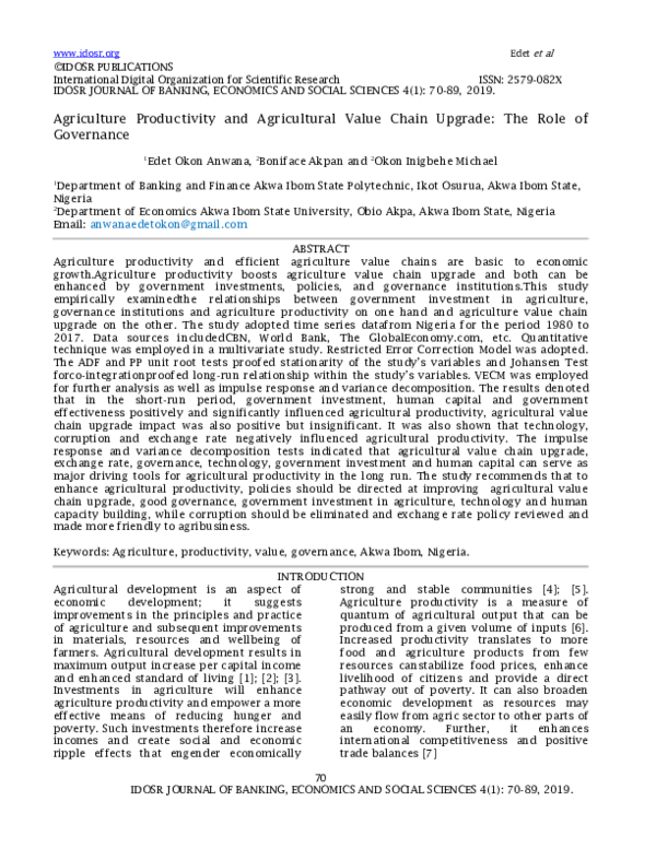 (PDF) Agriculture Productivity and Agricultural Value Chain Upgrade ...