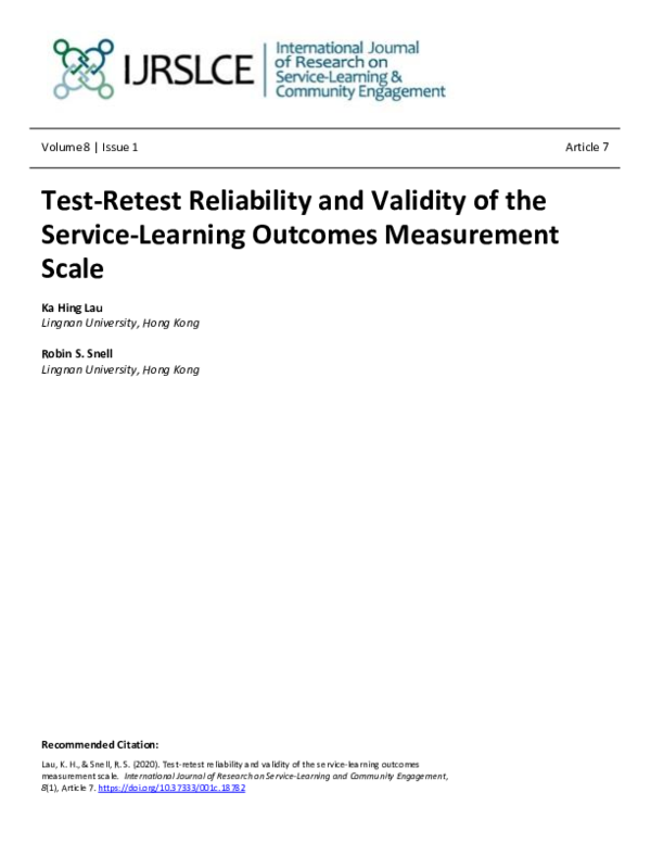 (PDF) Test-Retest Reliability and Validity of the Service-Learning ...