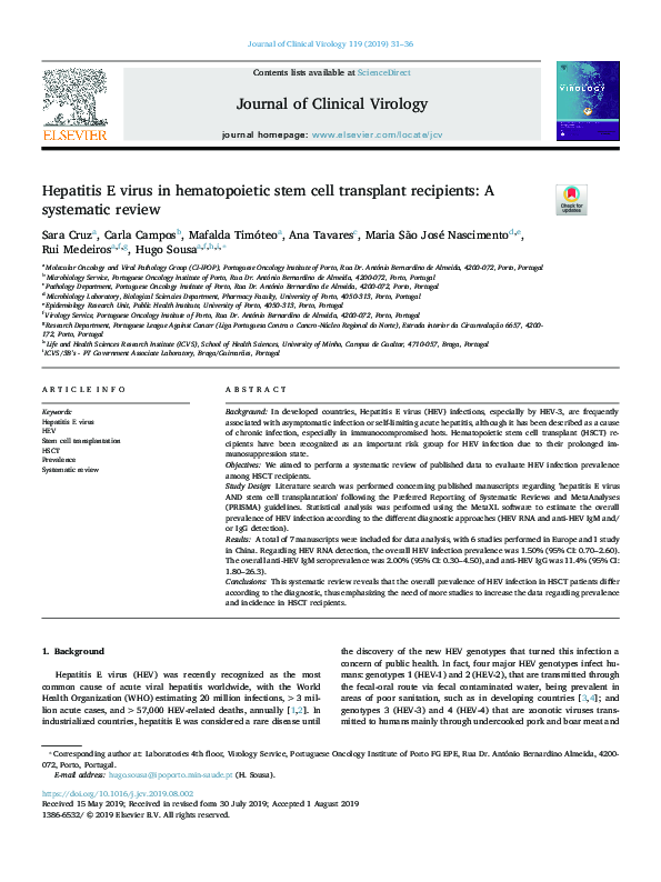 (PDF) Hepatitis e Virus in Hematopoietic Stem Cell Transplant ...
