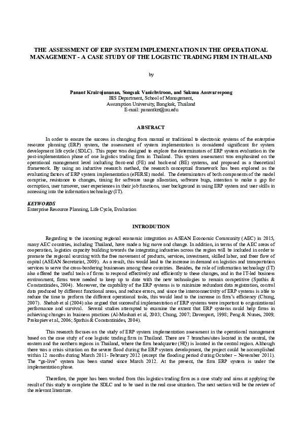 (PDF) THE ASSESSMENT OF ERP SYSTEM IMPLEMENTATION IN THE OPERATIONAL ...