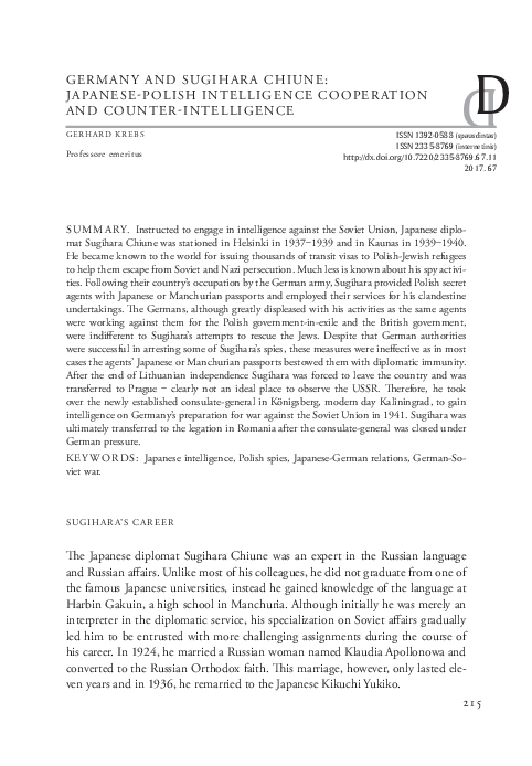 (PDF) Germany and Sugihara Chiune: Japanese-Polish intelligence ...