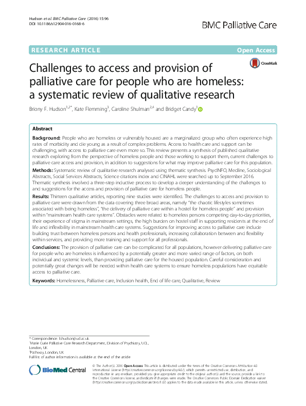 (PDF) Challenges to access and provision of palliative care for people ...