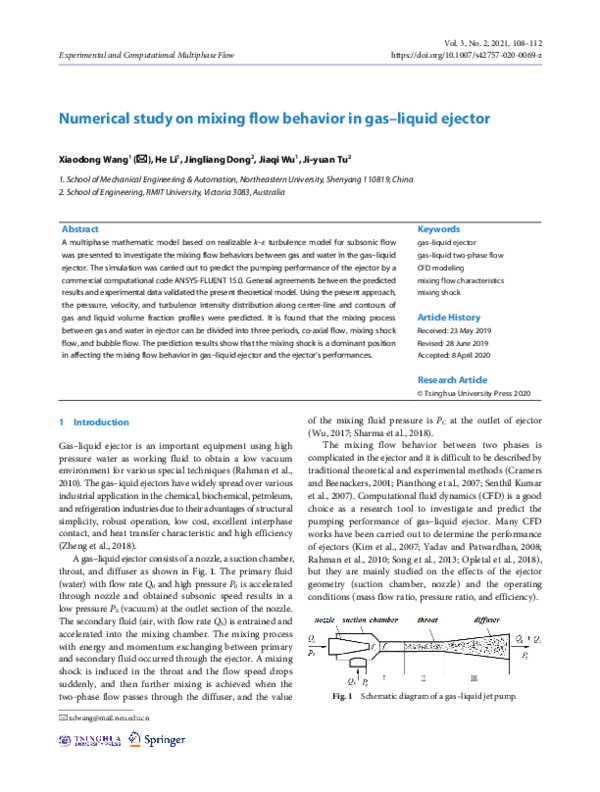(PDF) Numerical study on mixing flow behavior in gas-liquid ejector
