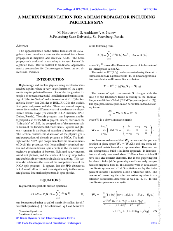 (PDF) For a Beam Propagator Including Particles Spin