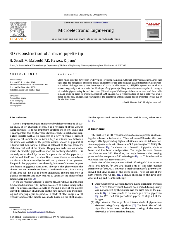 (PDF) 3D reconstruction of a micro pipette tip philip D prewett