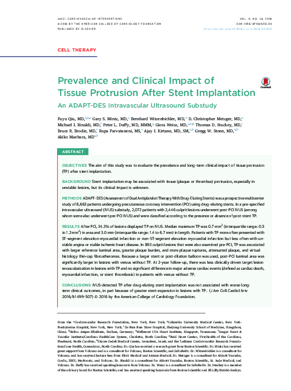 (PDF) Prevalence and Clinical Impact of Tissue Protrusion After Stent ...