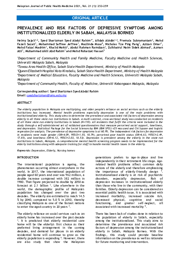 (PDF) Prevalence and Risk Factors of Depressive Symptoms Among ...