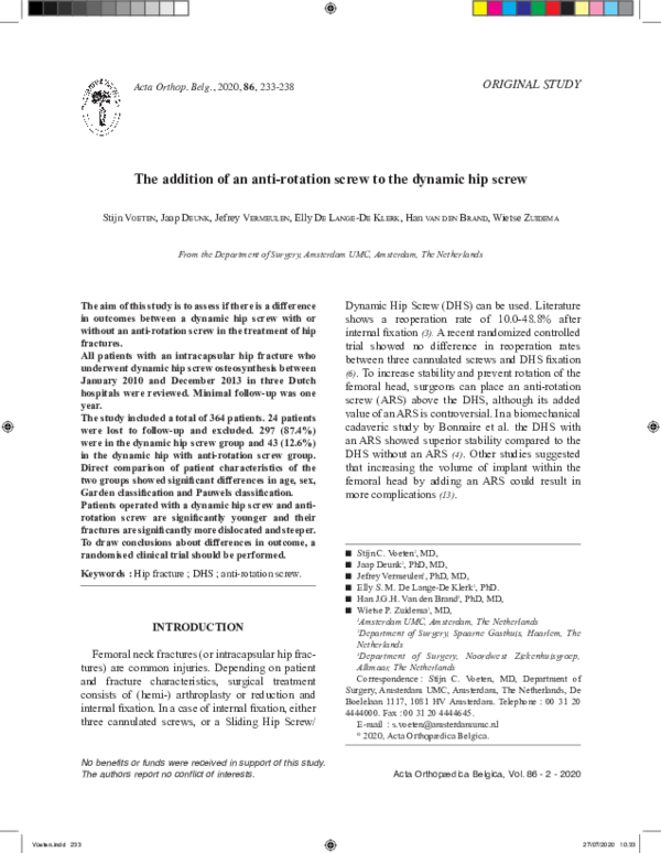 (PDF) The addition of an anti-rotation screw to the dynamic hip screw