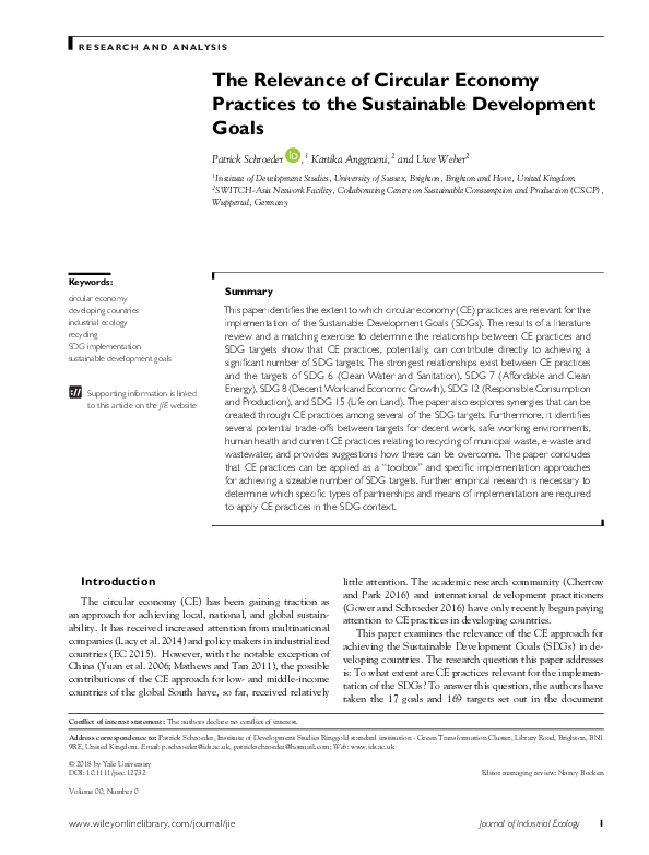 (PDF) The Relevance of Circular Economy Practices to the Sustainable ...
