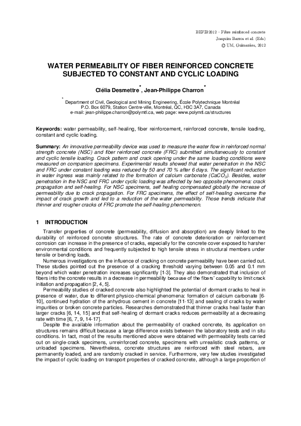 (PDF) Water Permeability of Fiber Reinforced Concrete Subjected to ...