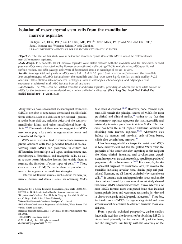 (PDF) Isolation of mesenchymal stem cells from the mandibular marrow ...