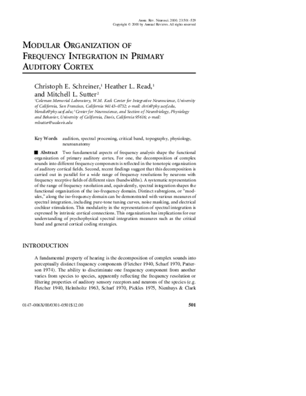 (PDF) Modular Organization of Frequency Integration in Primary Auditory ...