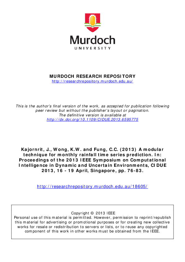 (PDF) A modular technique for monthly rainfall time series prediction