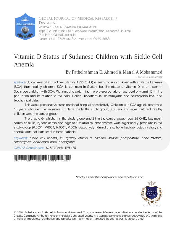 (PDF) Vitamin D status of Sudanese Children with Sickle Cell Anemia